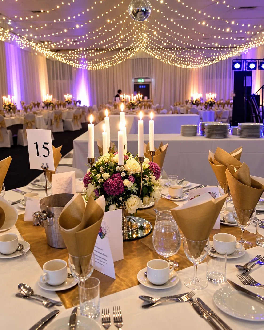 Candlelit wedding tables in the Brantingham Suite