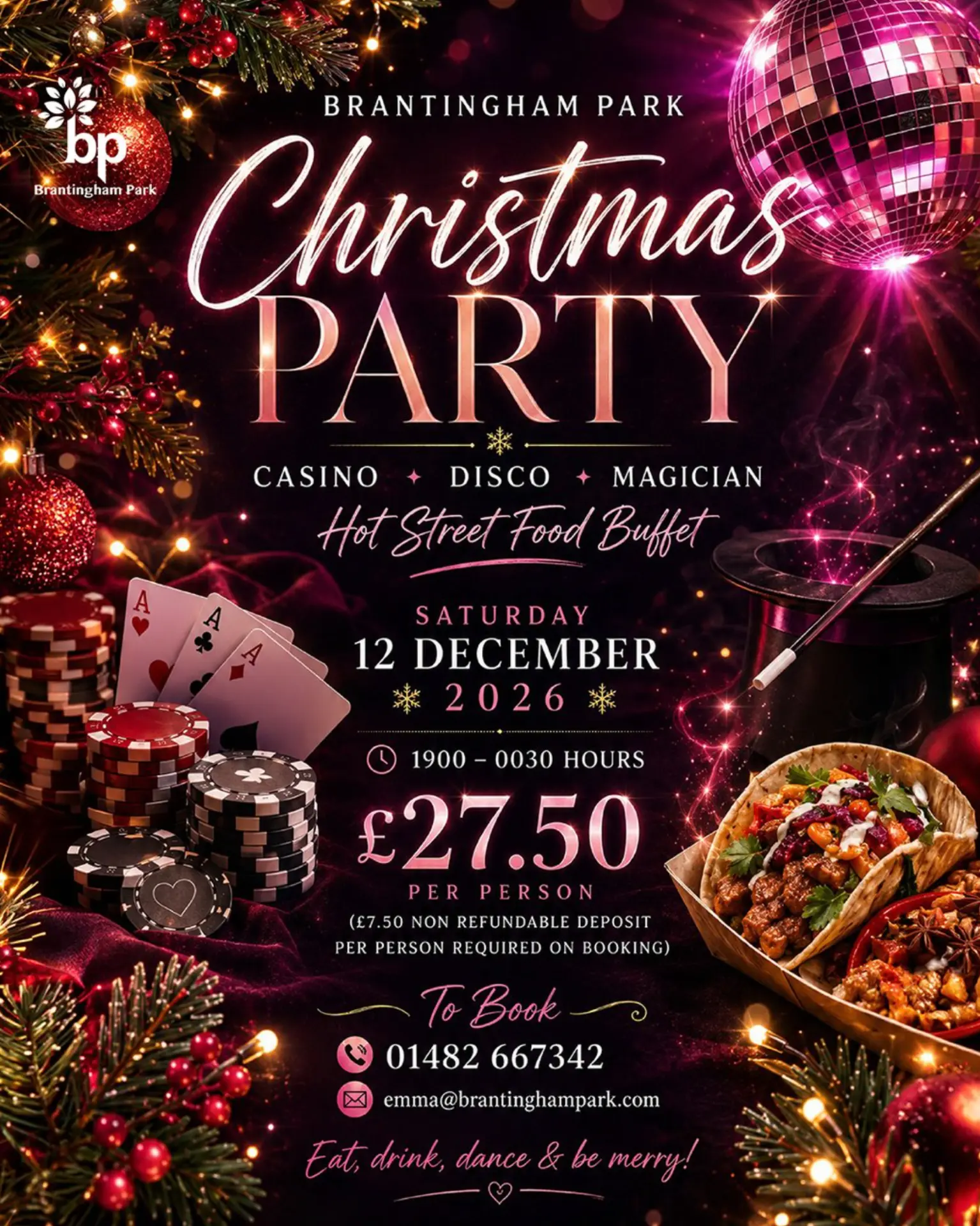 Official flyer: Christmas Party — Casino, Disco & Magician