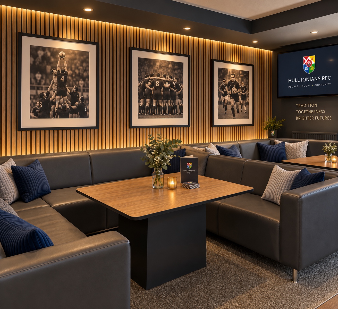 The lounge, with photographs from the club's history